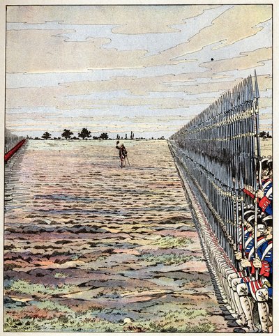 Disparem as primeiras, senhores, palavras inglesas do Conde de Auteroche pronunciadas na Batalha de Fontenoy em 11/05/1745 durante a Guerra da Sucessão Austríaca (1740-1748). Ilustração de Job (Jacques Marie Gaston Onfray e Breville) (Jacques-Marie) (185 de pseudonym for Onfray de Breville Jacques Job