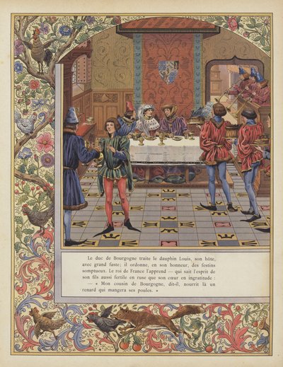 O Duque de Borgonha proporcionando uma suntuosa festa para Louis, Dauphin da França (cor litho) de pseudonym for Onfray de Breville Jacques Job