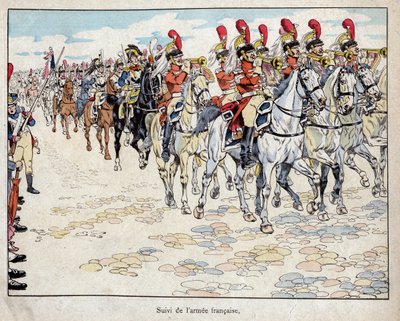 O exército francês entra em Berlim, 27 de Outubro de 1806 - litografia de Job (Jacques Onfroy de Breville) de "Le Grand Napoleon des Petites Enfants" 1893 de pseudonym for Onfray de Breville Jacques Job