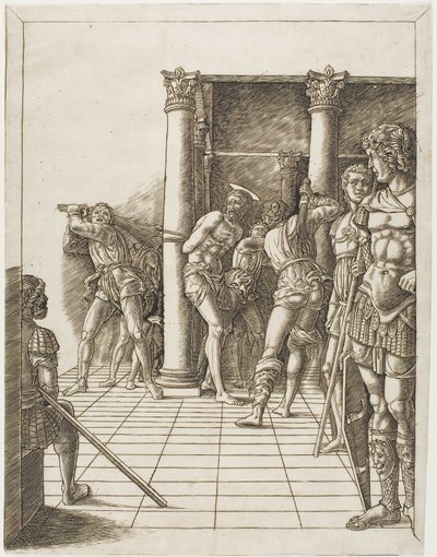 A Flagelação de Cristo, com a Calçada de school of Andrea Mantegna