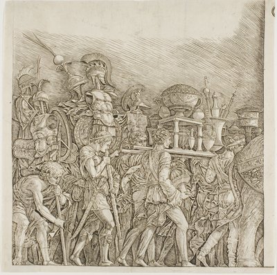 Triumph of Caesar: Soldados carregando troféus de school of Andrea Mantegna