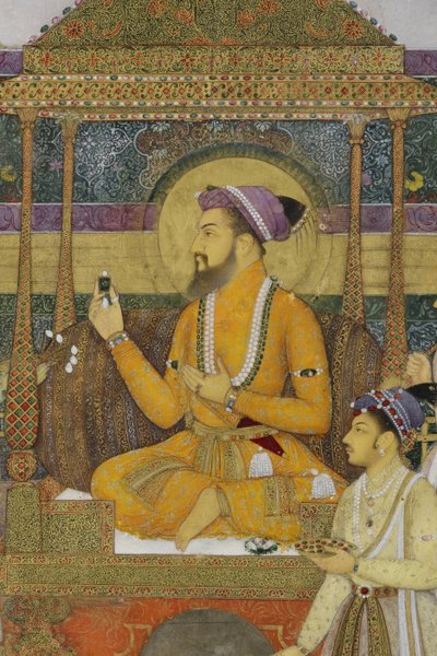 Detalhe do Imperador Shah Jahan no Trono do Pavão, 1640 (wc opaco e ouro sobre papel) de son of Aqa Riza Abid