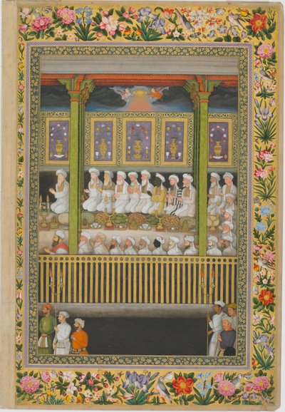 Celebração nocturna do aniversário do Profeta, do álbum de São Petersburgo, c.1635-1752 (aguarela opaca e ouro sobre papel) de son of Hoshang (attr.to) Bulaqi