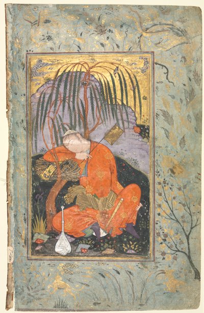 Juventude Adormecida (verso), Ilustração de um Manuscrito de Uma Página de style of Riza yi Abbasi