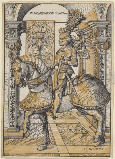 Retrato equestre do Imperador Maximiliano I de the Elder Hans Burgkmair