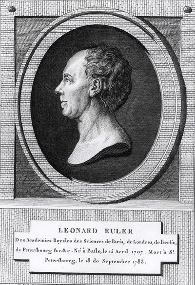 Retrato de Leonard Euler (1707-83) (gravura) (foto a p/b) de the Younger Dupin