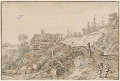 Paisagem montanhosa com cabana ao lado de um riacho, 1627. de van de Velde Esaias