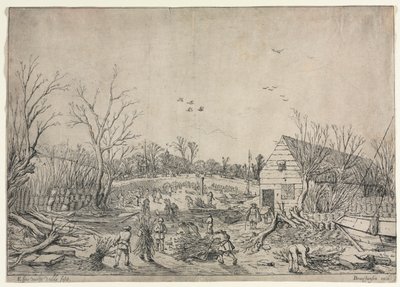 The Great Flood of January 10, 1624 or Repairing the Broken Dike on the River Lek by Vianen, 1624. de van de Velde Esaias