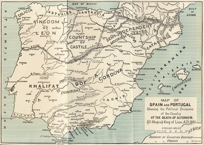 Mapa da Espanha e Portugal mostrando as divisões políticas no país