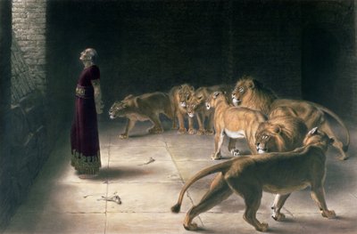 Daniel no Lions Den, mezzotint de JB Pratt, com coloração de mão, pub. por Thomas Agnew and Sons, 1892 de Briton Riviere