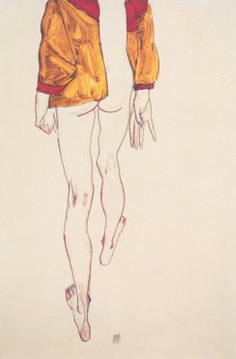 Meio ciclo parado com camisa marrom de Egon Schiele
