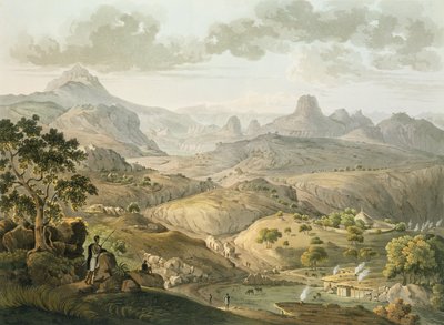 Vista perto da aldeia de Asceriah, na Abissínia, gravada por Daniel Havell (1785-1826) 1809 (aquatint) de Henry Salt