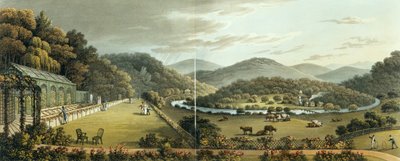 Vista geral das frentes sul e leste da casa de campo em Endsleigh, Devon, (após) de "fragmentos na teoria e na prática da jardinagem de paisagem", bar. 1816 de Humphry Repton