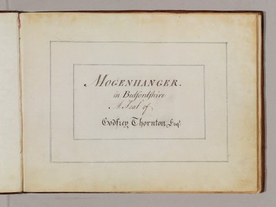 Frontispício de &39;Red Books&39;, para &39;Mogenhanger em Bedfordshire, uma residência de Godfrey Thornton Esq.&39; de Humphry Repton