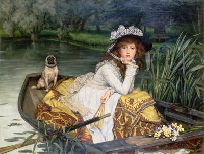 Jovem mulher em um barco, ou reflexões, c.1870 de James Jacques Joseph Tissot