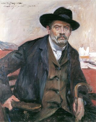 Auto-retrato com chapéu preto e stickn de Lovis Corinth