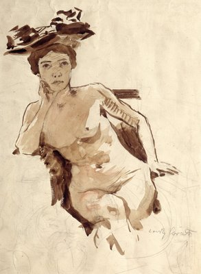 Semi-nu feminino com chapéu de Lovis Corinth