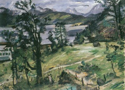 Paisagem no Walchensee com larício de Lovis Corinth