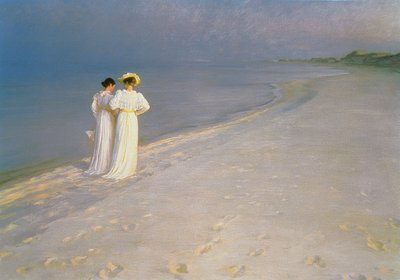 Noite de verão na praia sul de Skagen com Anna Ancher e Marie Kroyer de Peder Severin Krøyer