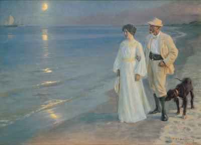 Noite de verão na praia de Skagen. O pintor e sua esposa. de Peder Severin Krøyer