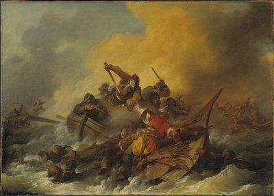 Batalha no Mar entre Soldados e Piratas Orientais, 1767 de Philippe Jacques de Loutherbourg
