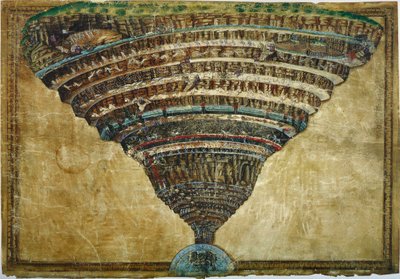 Ilustração da Divina Comédia de Dante Alighieri Abyss of Hell, 1480-1490 de Sandro Botticelli