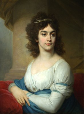 Retrato de uma mulher desconhecida em vestido branco com fita azul final da d cada de 1790