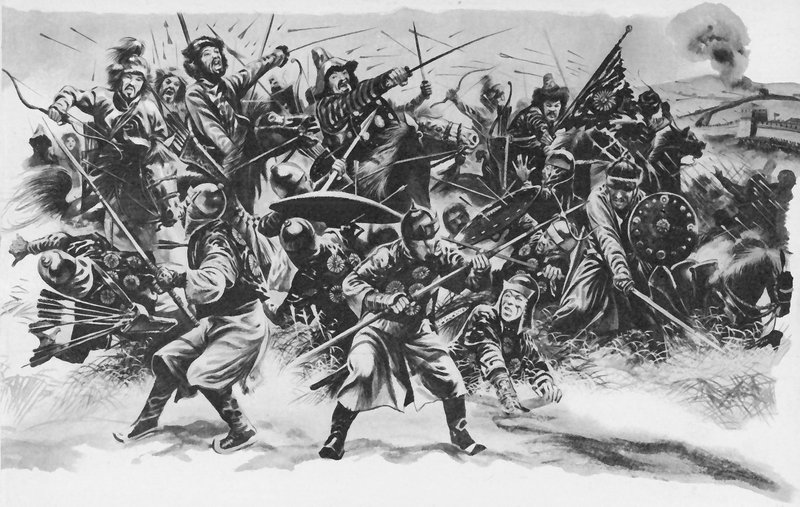 Gengis Khan rompendo a Grande Muralha da China de English School