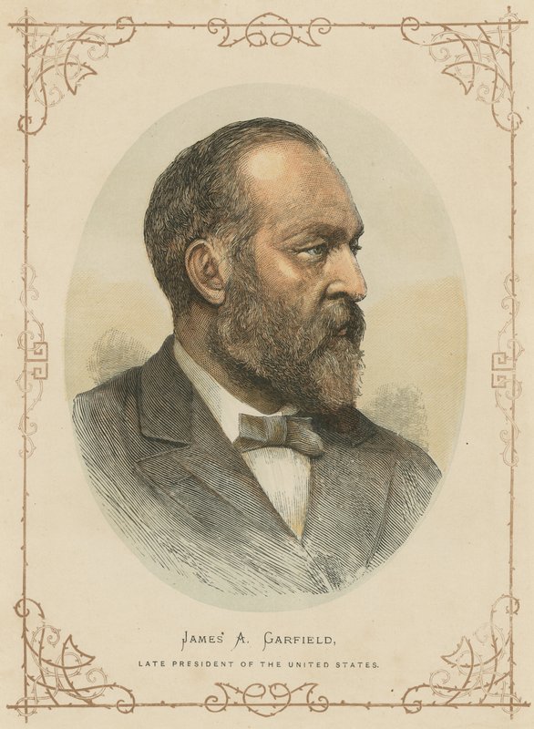 James A Garfield, 20º Presidente dos Estados Unidos (gravura a cores) de (after) American School