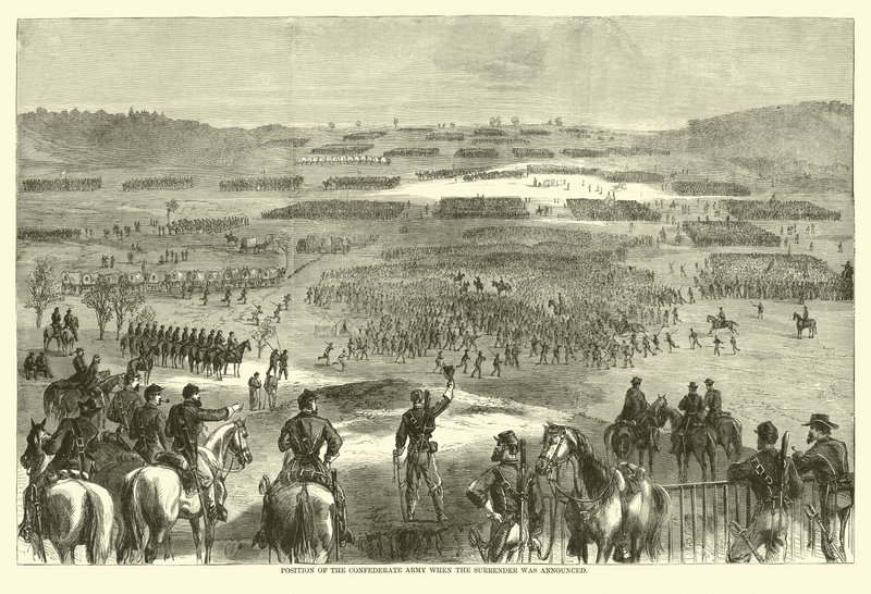 Posição do Exército Confederado quando a rendição foi anunciada, Abril de 1865 (gravura) de (after) American School