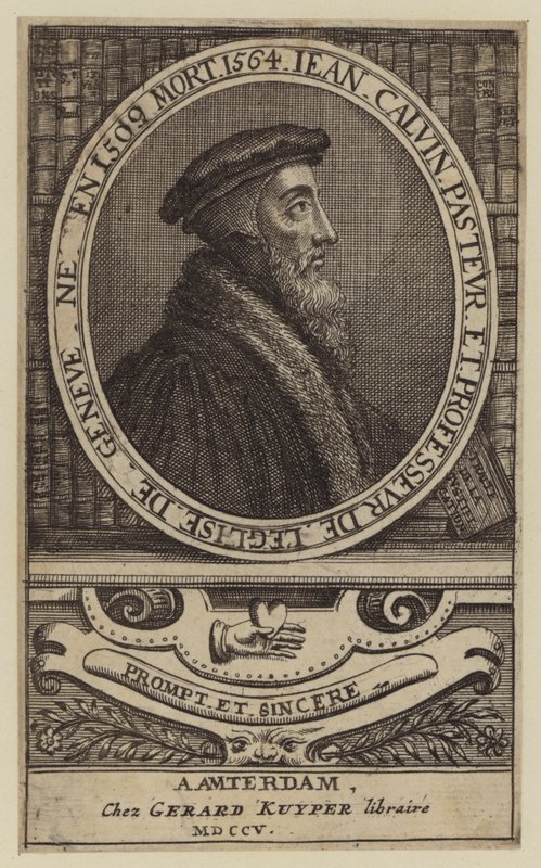 John Calvin, teólogo francês e pastor da Reforma Protestante (gravura) de (after) Dutch School