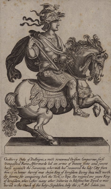 Godfrey de Bouillon, cavaleiro francês, cruzado e rei de Jerusalém (gravura) de (after) English School