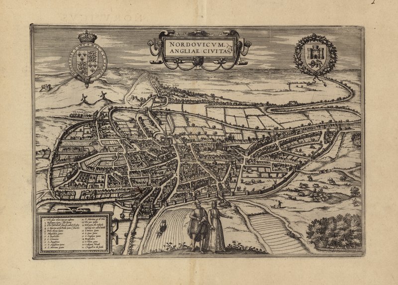 Mapa de Norwich, Norfolk (gravura) de (after) English School