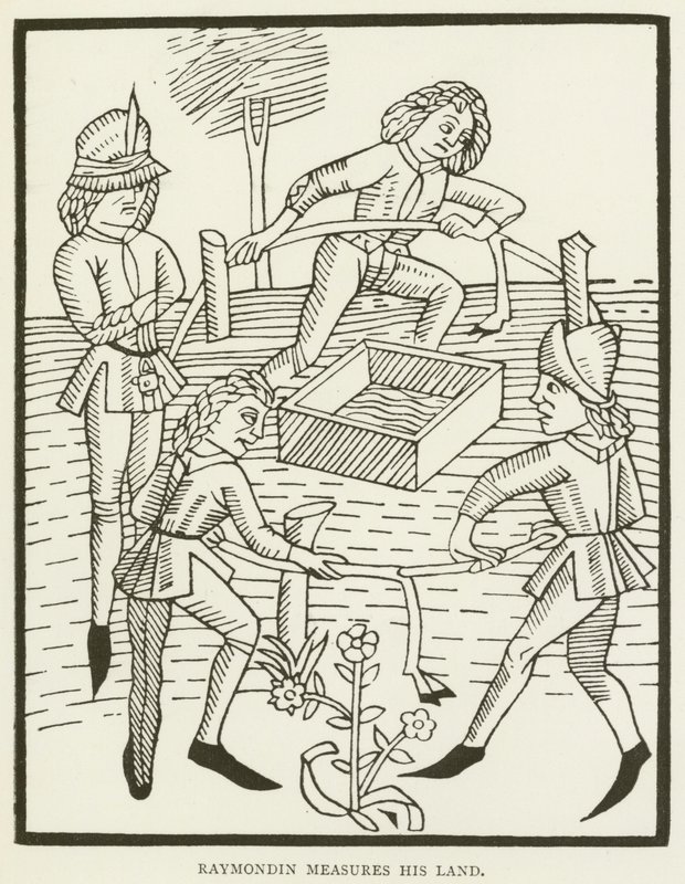 Raymondin mede a sua terra (gravura) de (after) English School