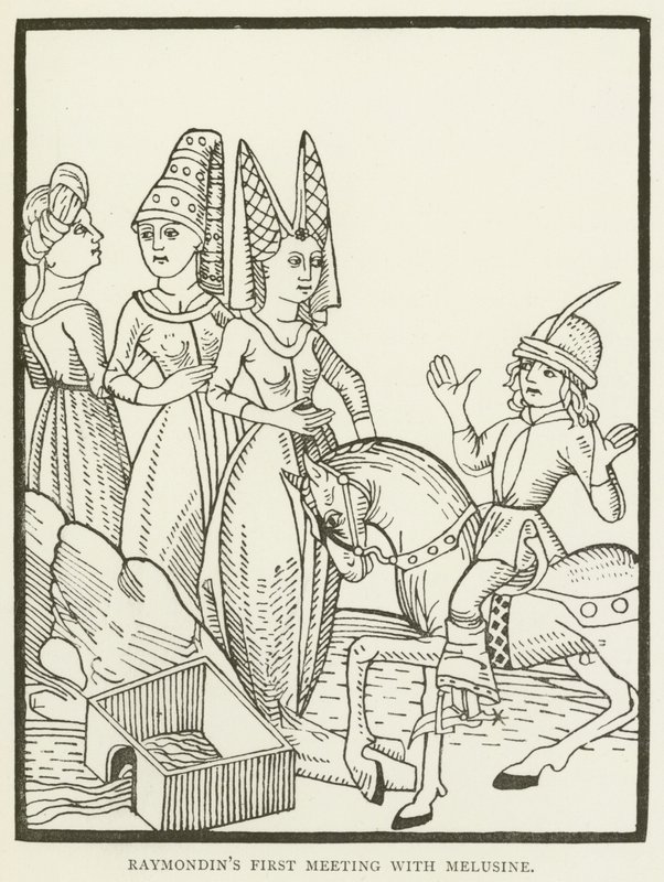 Primeiro encontro de Raymondin com Melusine (gravura) de (after) English School