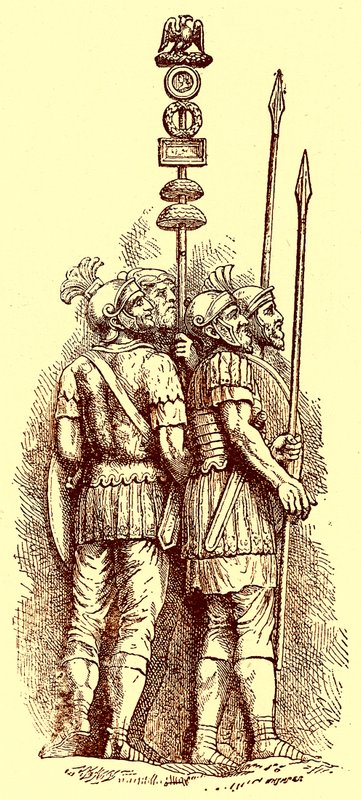 Soldados romanos, ilustração para "History of England" de H. O. Arnold-Forster, publicado em 1897 (imagem digitalmente melhorada) de (after) English School
