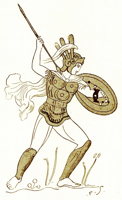 Guerreiro Samnite, depois de um vaso pintado no Louvre, ilustração de "História de Roma" de Victor Duruy, publicada em 1884 (imagem melhorada digitalmente) de (after) English School