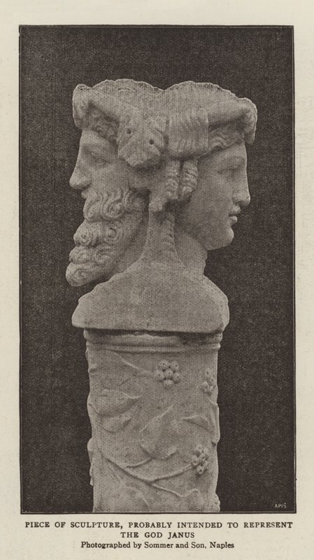 Pedaço de Escultura, provavelmente destinado a representar o Deus Janus (foto a p/b) de (after) English photographer