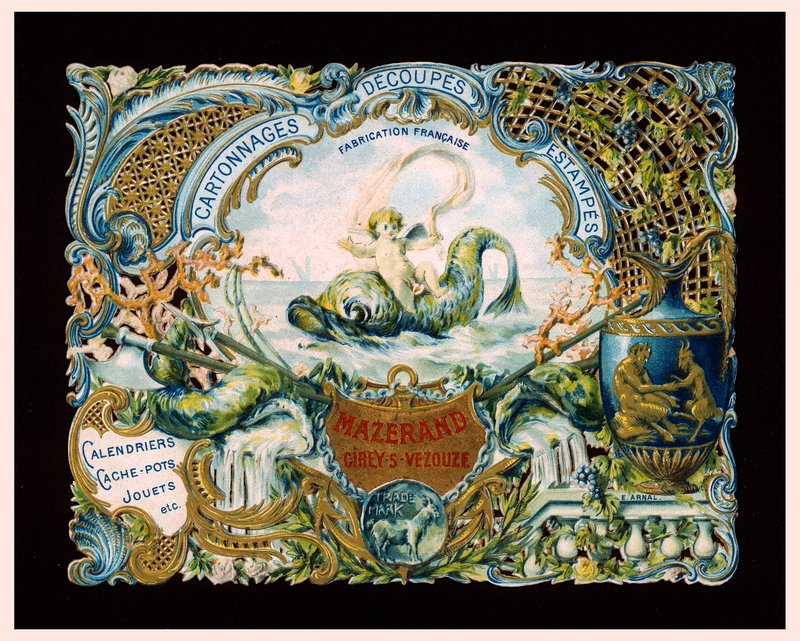 Cartão publicitário das tipografias Mazerand, Cirey-sur-Vezouze, França (cromolitografia) de (after) French School