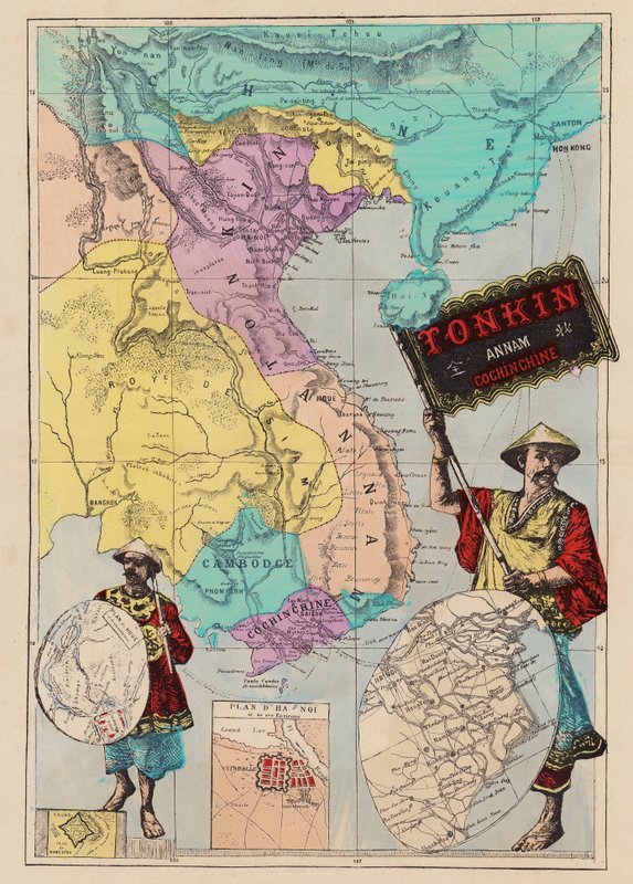 Mapa de Tonkin, Annam, Cochinchine (gravura a cores) de (after) French School