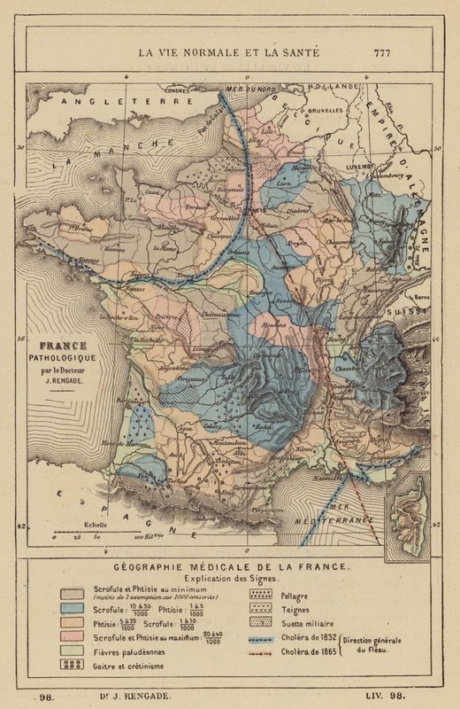 Geografia médica de França (gravura a cores) de (after) French School