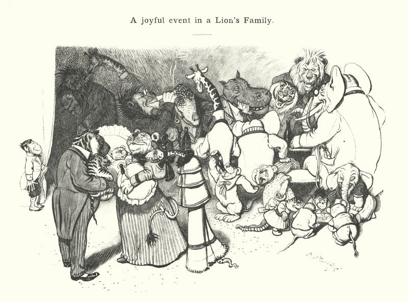 Um acontecimento alegre na família de um leão (gravura) de (after) German School