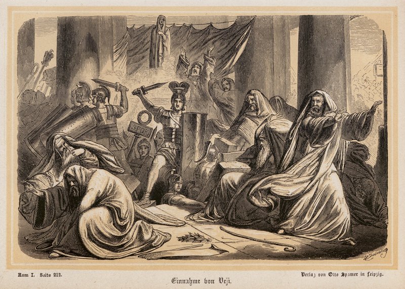 Captura de Veii pelos romanos (gravura) de (after) German School