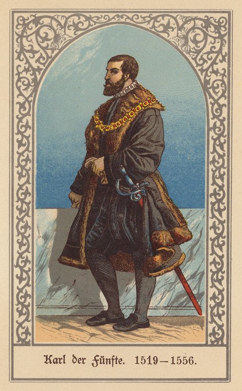 Carlos V, Sacro Imperador Romano-Germânico (litografia a cores) de (after) German School