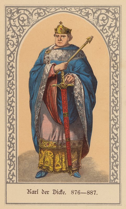 Carlos, o Gordo, Sacro Imperador Romano-Germânico (litografia a cores) de (after) German School