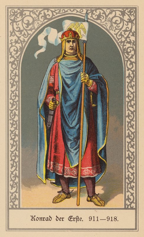Conrado I da Alemanha, rei da Francia Oriental (litografia a cores) de (after) German School