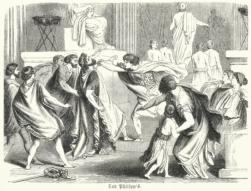 Morte de Filipe II da Macedónia (gravura) de (after) German School