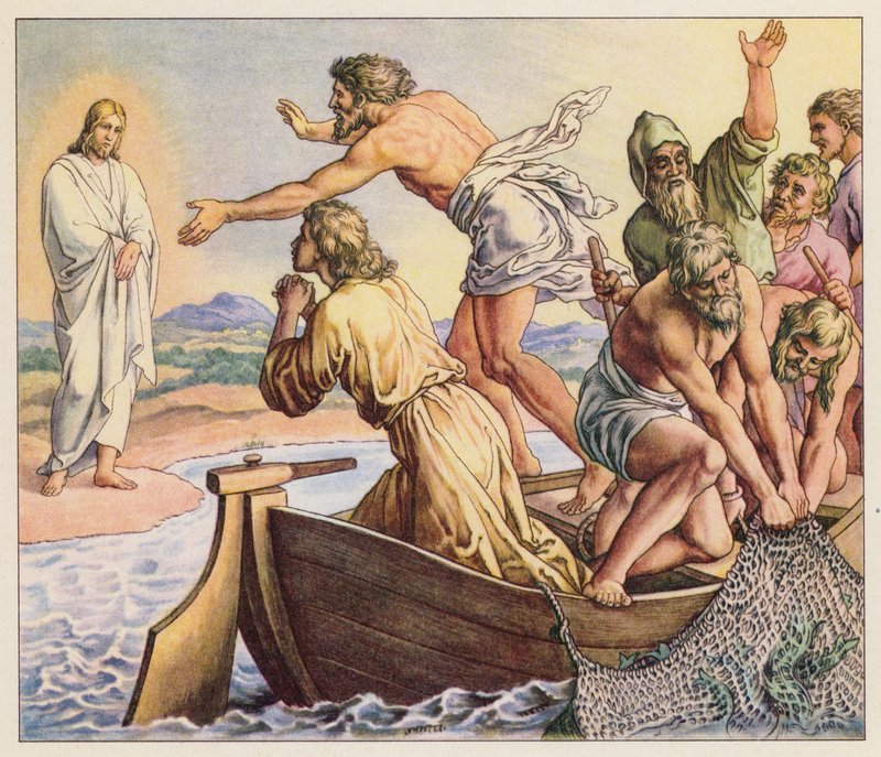 Aparição de Jesus aos seus discípulos (litografia a cores) de (after) German School