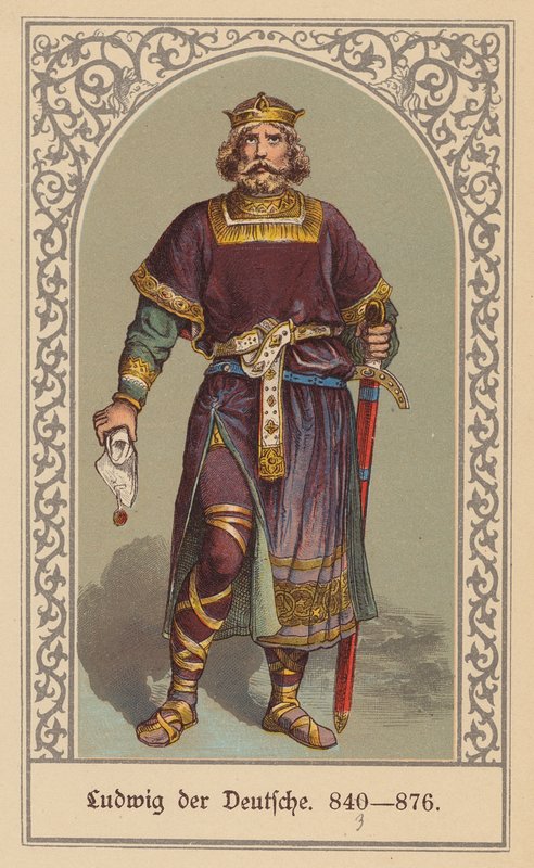 Luís, o Alemão, rei da França Oriental (litografia a cores) de (after) German School