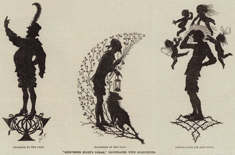 "Sonho da Noite de Verão", ilustrado com Silhuetas (gravura) de (after) German School